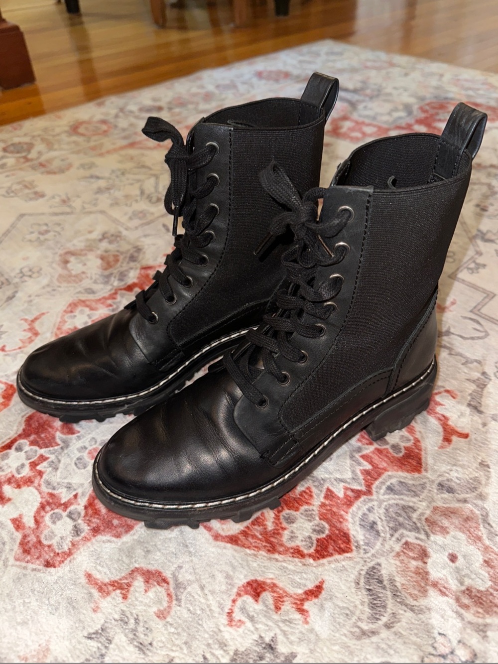 Rag & Bone Shiloh Combat Boots Black Leather 39/ 8.5
